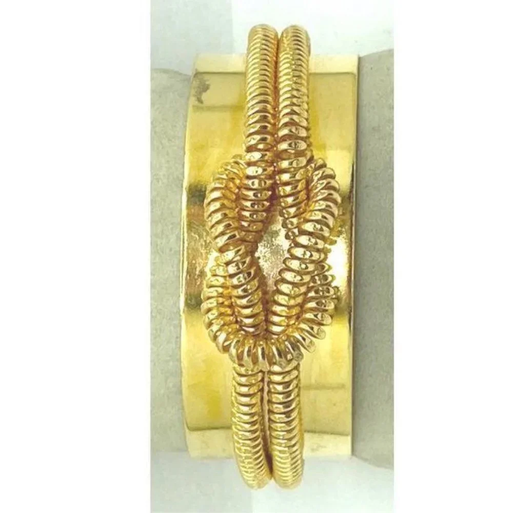 Retro Achilles Jewelry love knot wide gold tone cuff bracelet - Picture 2 of 5